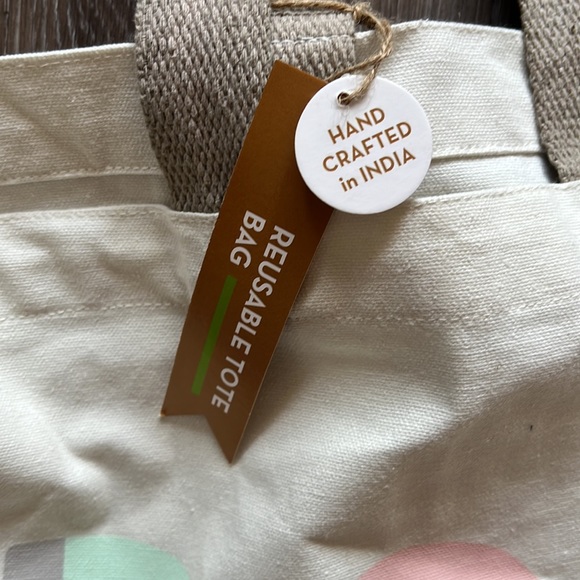 NWT handcrafted “dog mama” cotton canvas large reusable tote bag tan cream - Picture 5 of 10